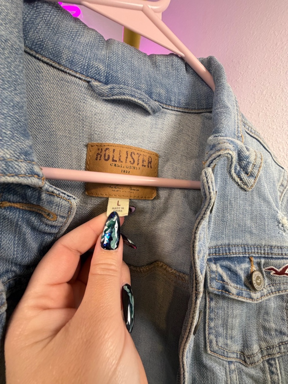 Hollister Light Blue Distressed Denim Jacket Y2K - Picture 4 of 6